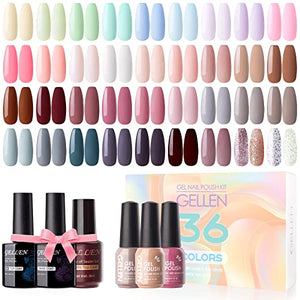 GELLEN Gel Nail Polish Kit - With Glossy/Matte Top&Base Coats 39 Pcs, Popular Nail Polish Colors Set, Candy Gray Nude Glitters Gel Polish, Salon/Home Nail Art Gel Nail Kit, Manicure Holiday Gift Set