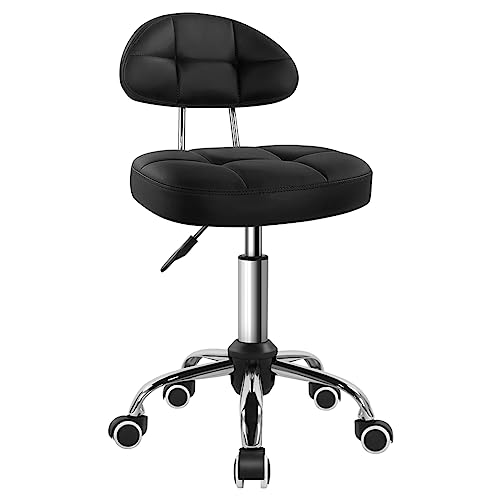 BFTOU Black Square Minimalist Swivel Stool with Wheel Perfect for Work SPA Shop Massage Height-Adjustable and Cost-Effective Rolling Stool Chair with Back