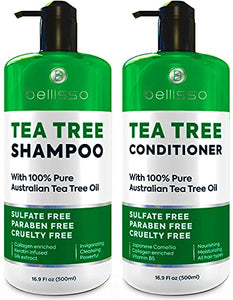Tea Tree Oil Shampoo and Conditioner Set - Anti Dandruff Treatment for Itchy, Dry Scalps - Ideal for Women and Men with Oily Hair and Scalp Buildup - Sulfate and Paraben Free