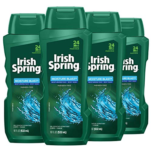 Irish Spring Body Wash, Moisture Blast, 18 fluid ounce, 4 Count (Pack of 1)
