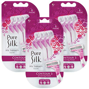 Pure Silk Contour 3 Premium Disposable Razor, 4 Count