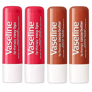 Vaseline Lip Therapy Stick, Rosy Lips and Cocoa Butter Variety Pack | Petroleum Jelly Vaseline Lip Balm | 4.8g each (4 Pack)