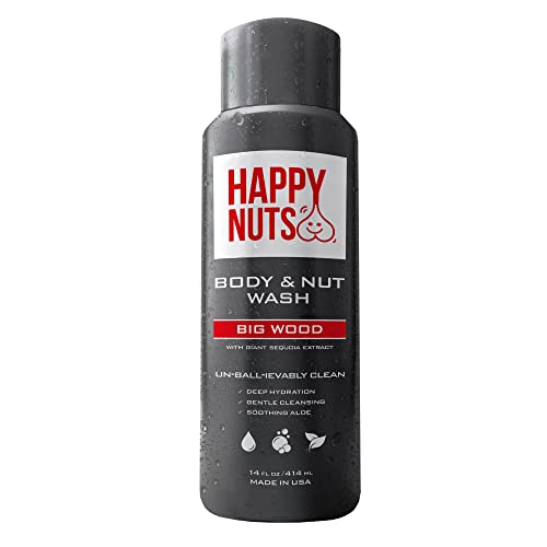 HAPPY NUTS Body and Nut Wash for Men - Big Wood - Natural Men's Shower Gel - Sandalwood Body Wash
