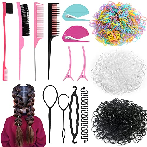 1512Pcs Hair Rubber Bands with Hair Loop Styling Tool, Colorful Small Hair Elastics with Hair Tie Cutter, Topsy Pony Tail Hair Tool, Hair Braiding Tools for Girls Kids Hair Styling Accessories