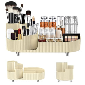 Rotating Makeup Organizer - Large Vanity Organizer with Makeup Brush Holder for Vanity, Countertop, Bathroom, Cosmetic Display Cases