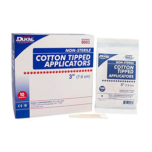 Dukal Cotton Tipped Applicators 3". Pack of 1000 Non-Sterile Tip Applicator Swabsticks with Wood Shaft. 100% Cotton Tip Swabsticks for Medical Use. Disposable Wood Sticks with Single Tip, 9003