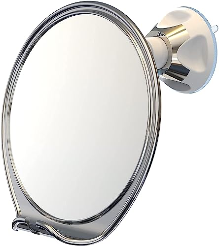Luxo Shower Mirror, Shaving Mirror with a Razor Holder for Shower and Powerful Suction Cup - Shatterproof Shower Mirror fogless for Shaving, Fogless Mirror for Shower (Chrome)