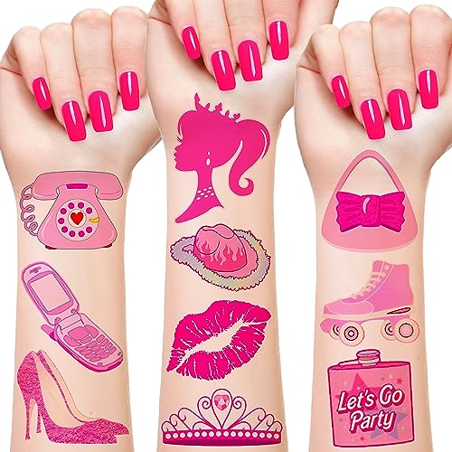 Pink Temporary Tattoos Hot Pink Princess Birthday Party Decorations Favors Pink Tattoos for Kids Girls Woman Adult Pink Birthday Party Supplies