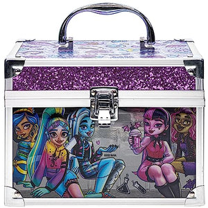 Monster High - Townley Girl Train Case Makeup Set for Kids, Includes Lip Gloss, Eye Shimmer, Nail Polish, Brushes, and More! Perfect for Parties, Sleepovers, and Makeovers. Non-Toxic, Ages 6+