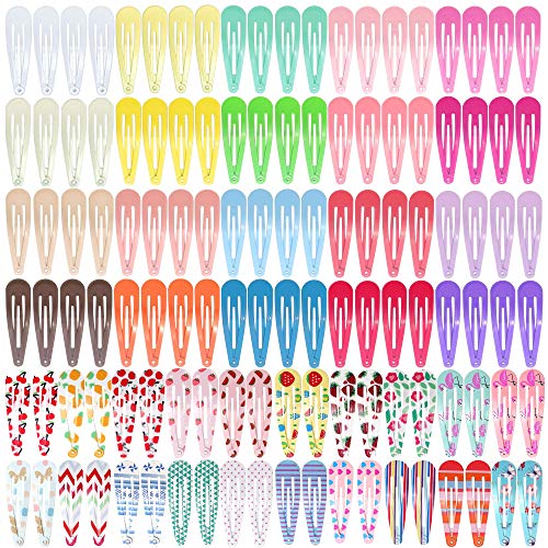 Clips for Hair, Funtopia 120 Pcs 2 Inch Metal Barrettes Snap Hair Clips for Girls Kids Teens Women, Cute Candy Color Hair Pins for Birthday Party Gift, 40 Assorted Colors (Fruit Floral Print & Solid Color)