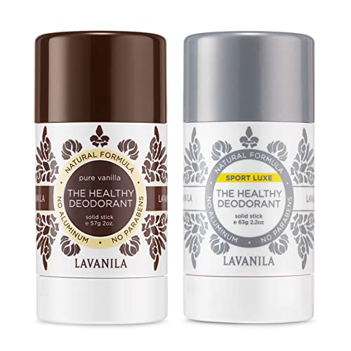 Lavanila Aluminum Free Deodorant, Sport Luxe + Pure Vanilla, 2oz Each - The Healthy Deodorant for Men & Women - Solid Stick, Vegan
