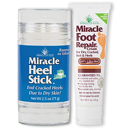Miracle Heel Stick 2.5 oz stick and Miracle Foot Repair 1 oz. tube | Made with Pure UltraAloe Gel | Keeps Feet and Heels Looking and Feeling Their Very Best