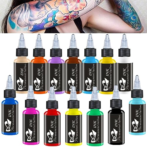 14Pcs Tattoo Ink 14 Colors Set 1 oz 30ml/Bottle Tattoo Inks Pigment Kit for 3D Makeup Beauty Skin Body Art