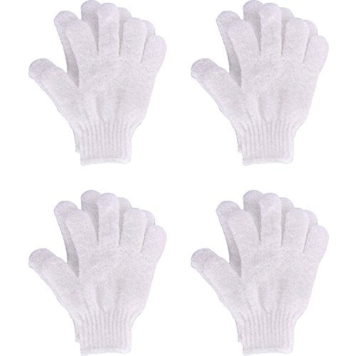 Hotop 4 Pairs Shower Gloves Scrubbing Gloves Dual-sided Exfoliating Glove Body Bath Scrubs, White