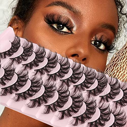 MilyBest Lashes Mink Fluffy Dramatic Lashes Russian Strip Lashes False Lashes 18MM Faux Mink Eyelashes Pestañas C Curl Eye Lashes That Look Like Extension 10 Pairs Pack