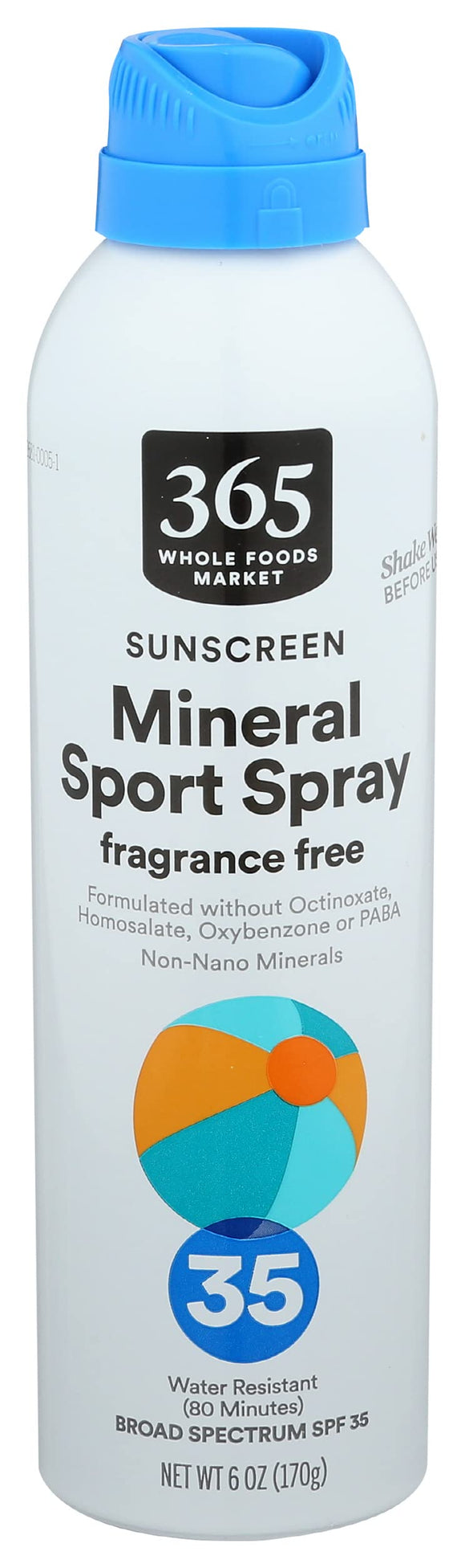 365 by Whole Foods Market, Spray Sport Mineral Sunscreen SPF 35 Fragrance Fre, 6 Ounce